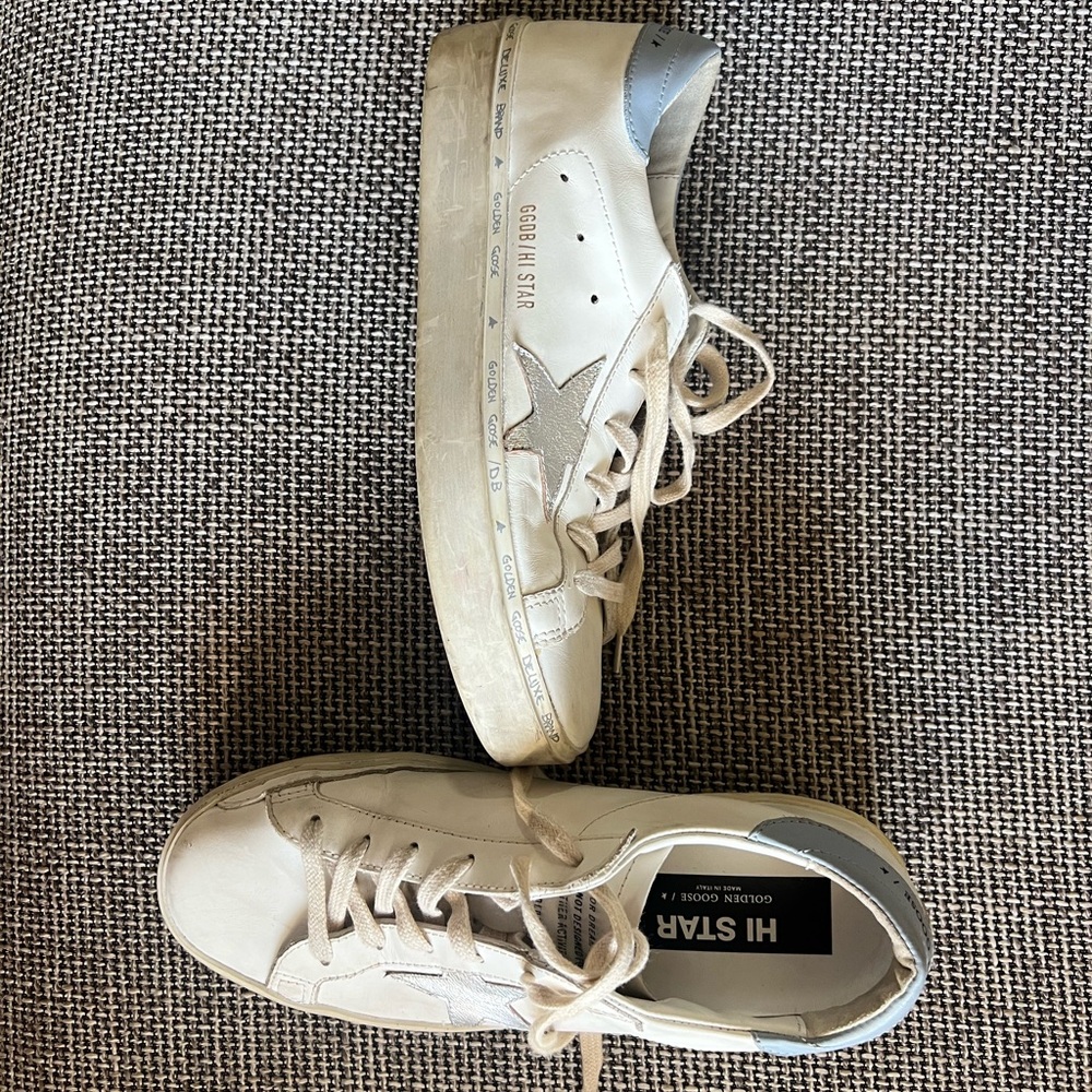 Golden Goose Hi Star Platform Sneakers Silver Star Blue Heel Size 40 / US 9.5
